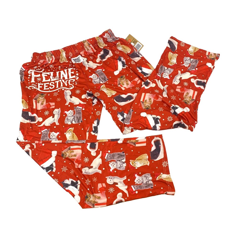 Brief Insanity Lounge Pants Feline Festive Womens Sz‎ XL Red Christmas Cats